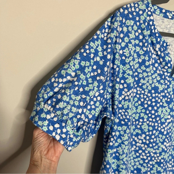 Talbots Plus 2X Floral Popover Blouse‎ Puff Sleeves Cottagecore Coastal Grandma - Picture 6 of 9